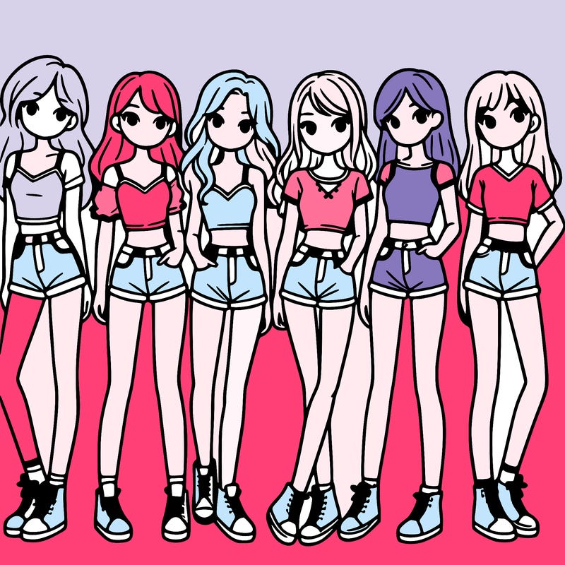 a group of girls wearing crop tops and shorts
