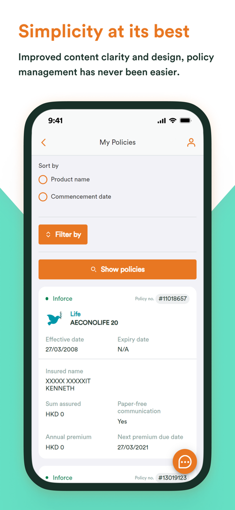 FWD eServices HK - FWD eServices HK mobile app interface displaying insurance policy details and management features with a clean design.