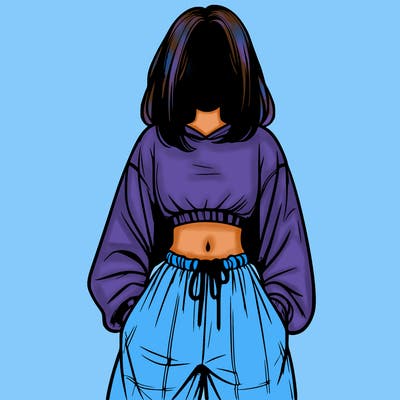 realistic girl faceless with baggy pants and a crop top