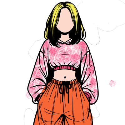 realistic girl faceless with baggy pants and a crop top