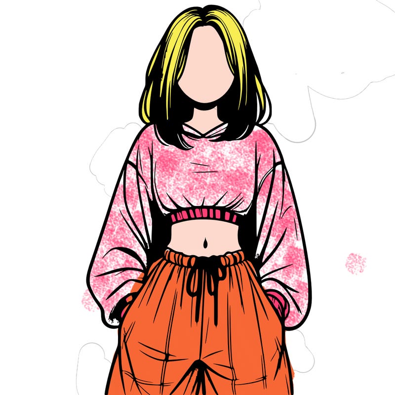 realistic girl faceless with baggy pants and a crop top
