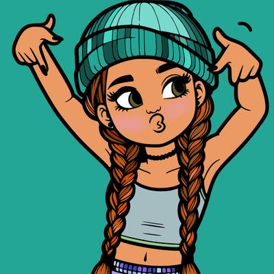 realistic teenage girl with braids and a beanie and crop top doing 🫶🏼