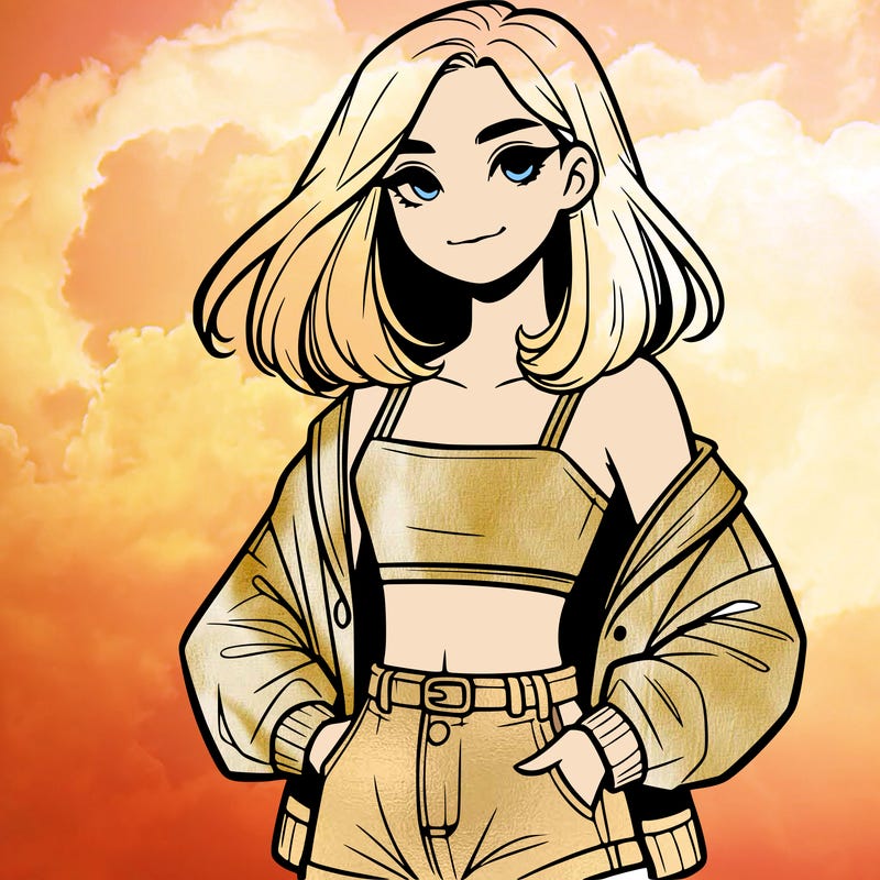 a realistic girl with a crop top and short shorts in an open jacket