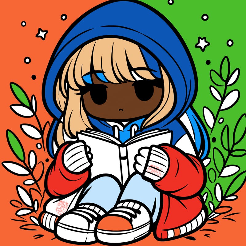 girl in oversized hoodie reading a book