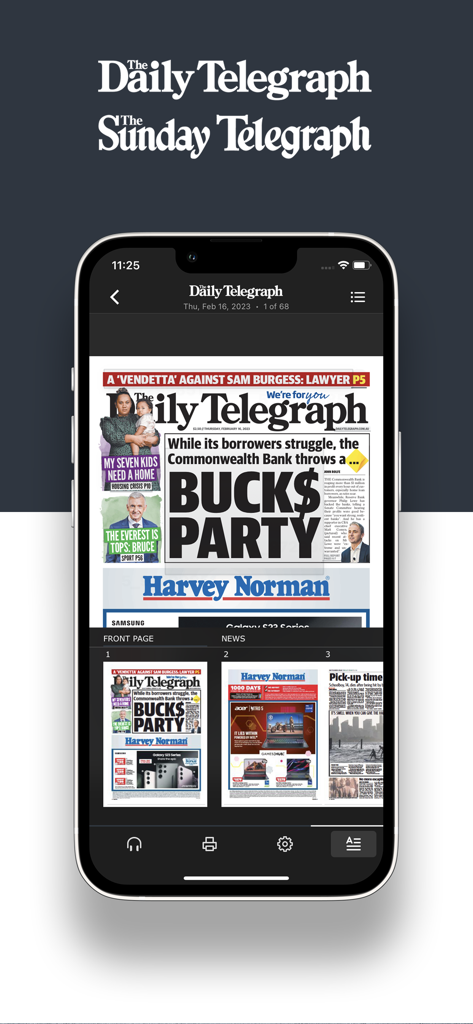 The Telegraph e-paper - Digital replica of the Daily Telegraph newspaper shown on the e-paper mobile app interface