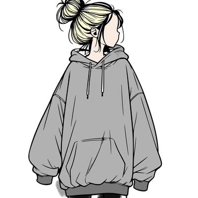realistic girl with a oversized sweatshirt on and a bun