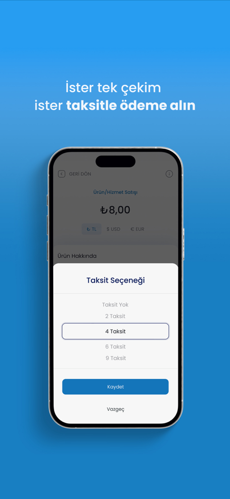 PayTR Mağaza - PayTR Magaza app interface showing the selection of installment payment options for a transaction