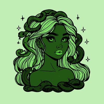realistic girl with snakes as hair