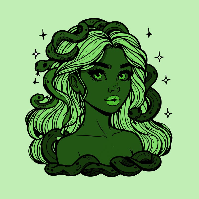 realistic girl with snakes as hair