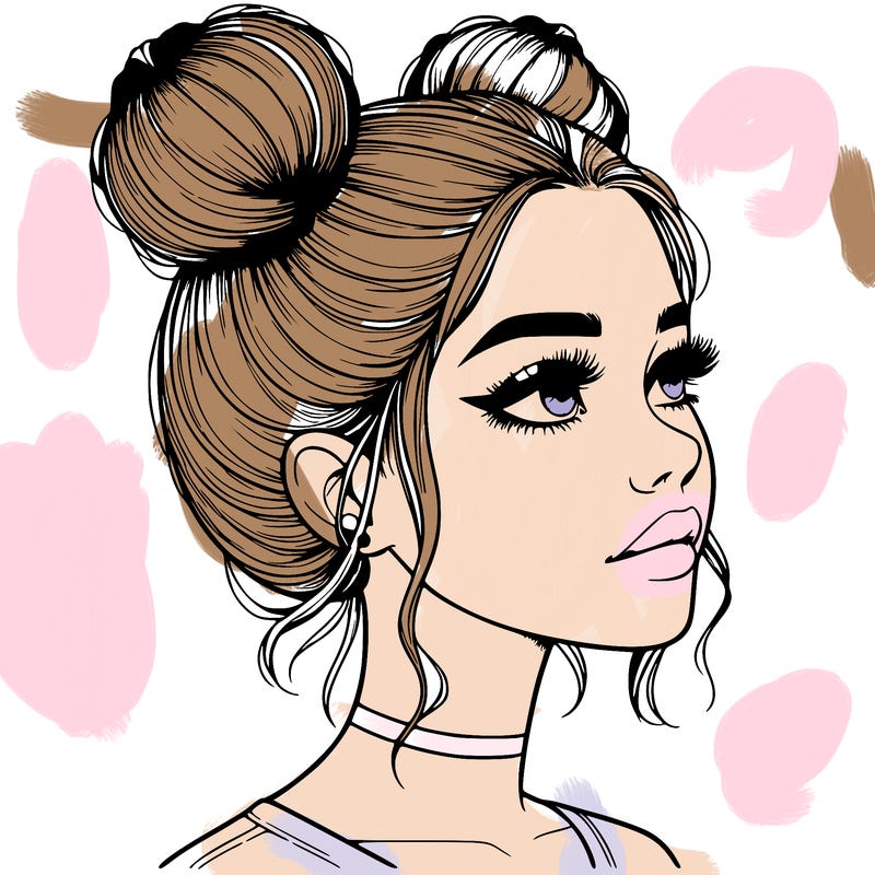 realistic girl with buns on the top of her head