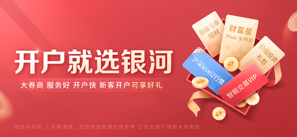 Promotional banner for China Galaxy Securities app featuring new user rewards and trading tools