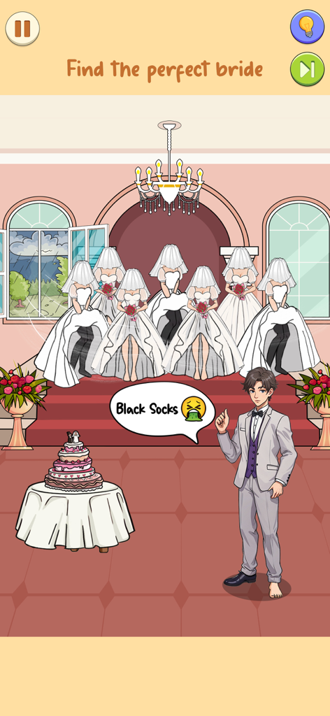 Frustrating Puzzle Game - A cartoon puzzle level where a groom must find the perfect bride from a group of candidates