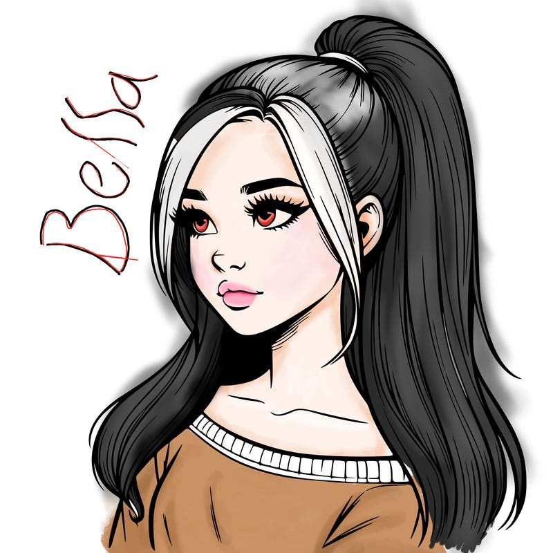 realistic girl with a high ponytail