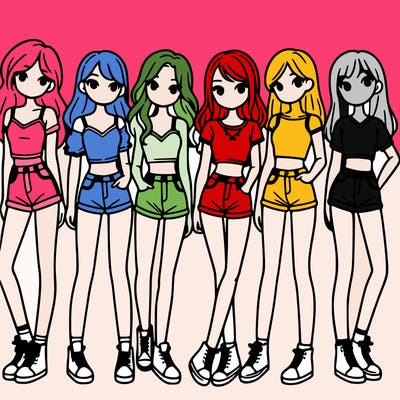 a group of girls wearing crop tops and shorts