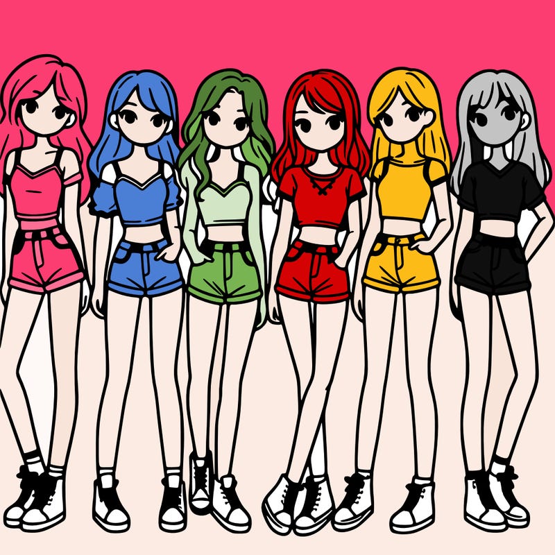 a group of girls wearing crop tops and shorts
