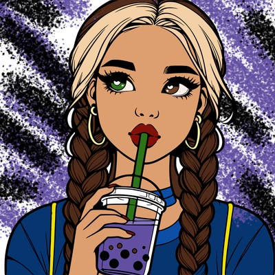 realistic girl with braided hair drinking boba