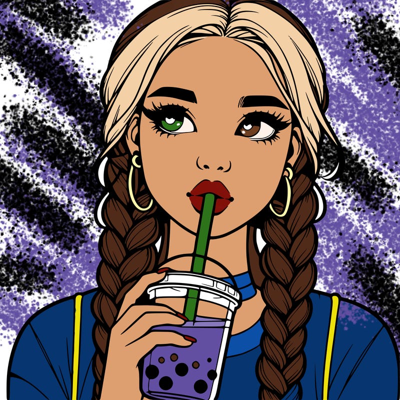 realistic girl with braided hair drinking boba