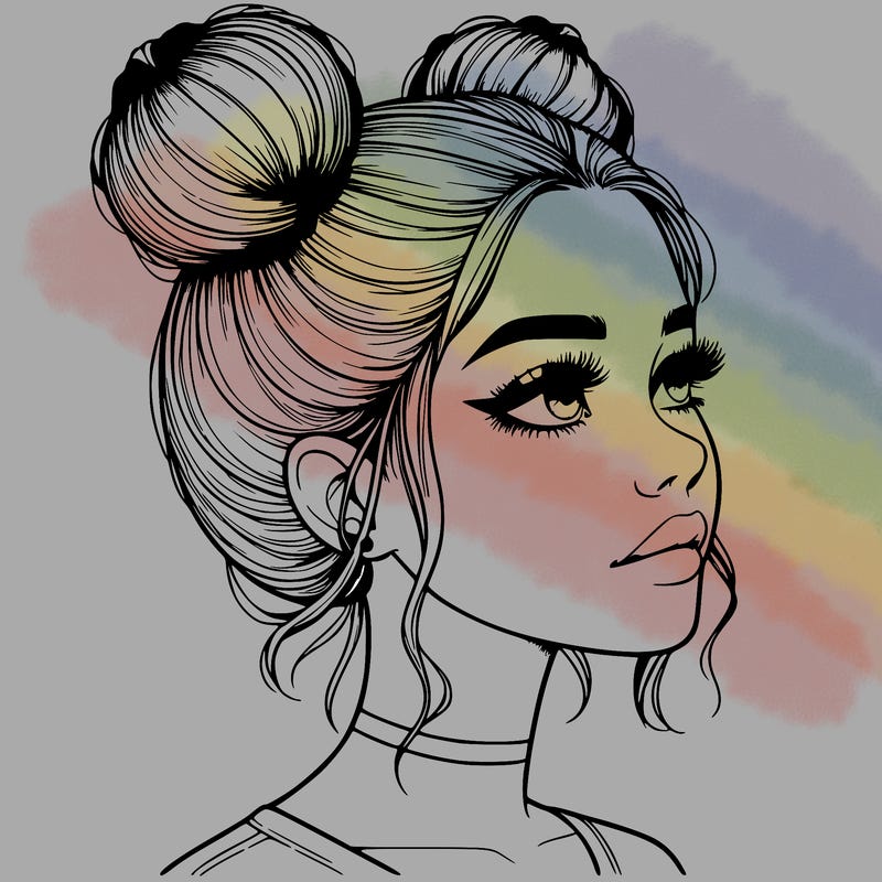 realistic girl with buns on the top of her head