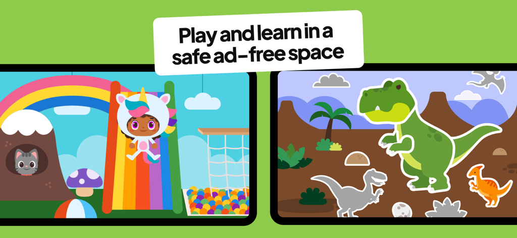 Jeux éducatifs colorés de terrain de jeu et de dinosaures pour enfants dans un environnement sûr et sans publicité