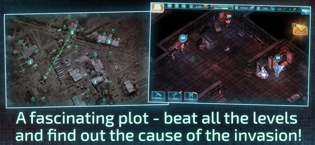 Alien Shooter 2 - The Legend - Um mapa de missão e uma cena de jogabilidade isométrica dentro de uma base secreta de Alien Shooter 2 The Legend