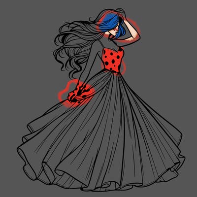 realistic woman with dress flowing in the wind