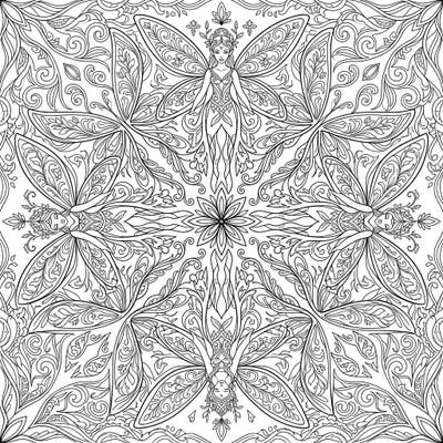 Step into a world of magic with this mesmerizing Kaleidoscope Fairies coloring page, boasting enchanting symmetrical patterns and intricate details. Perfect for adults and teens seeking a creative escape into a fantasy realm.