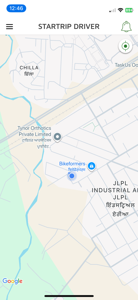 StarTrip Driver - Tela do mapa de navegação do aplicativo StarTrip Driver mostrando a localização atual do motorista.