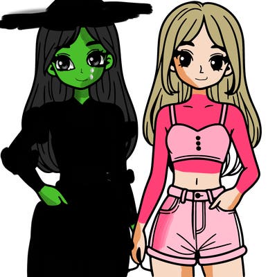 two sisters with crop tops and jean shorts and straight hair