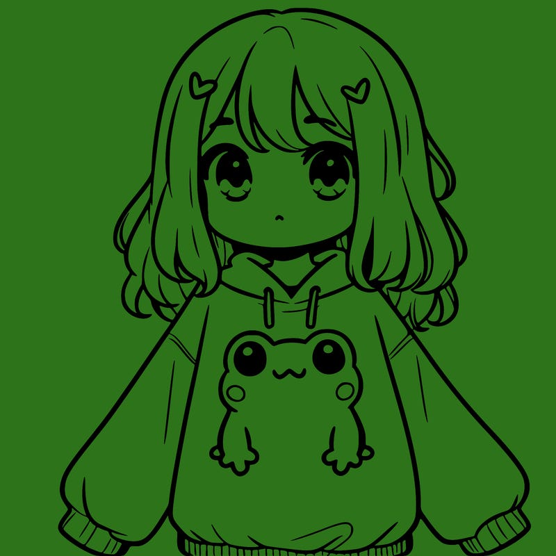 girl wearing frogging sweatshirt