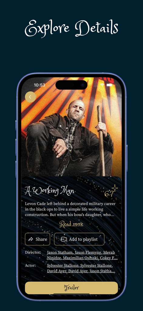 GameBox:Screw Cine Buzz - Movie information screen in GameBox showing details and trailer button for a film