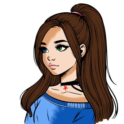 realistic girl with a high ponytail