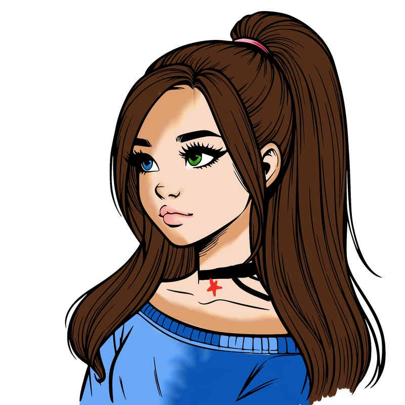 realistic girl with a high ponytail