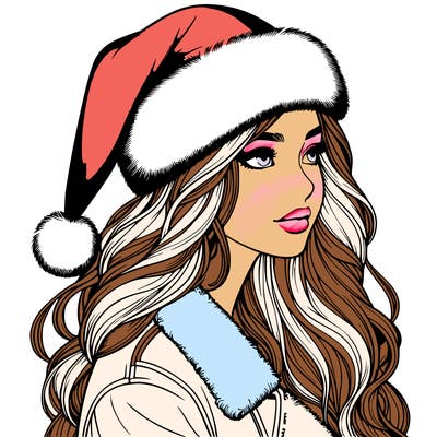 realistic girl in santa hat