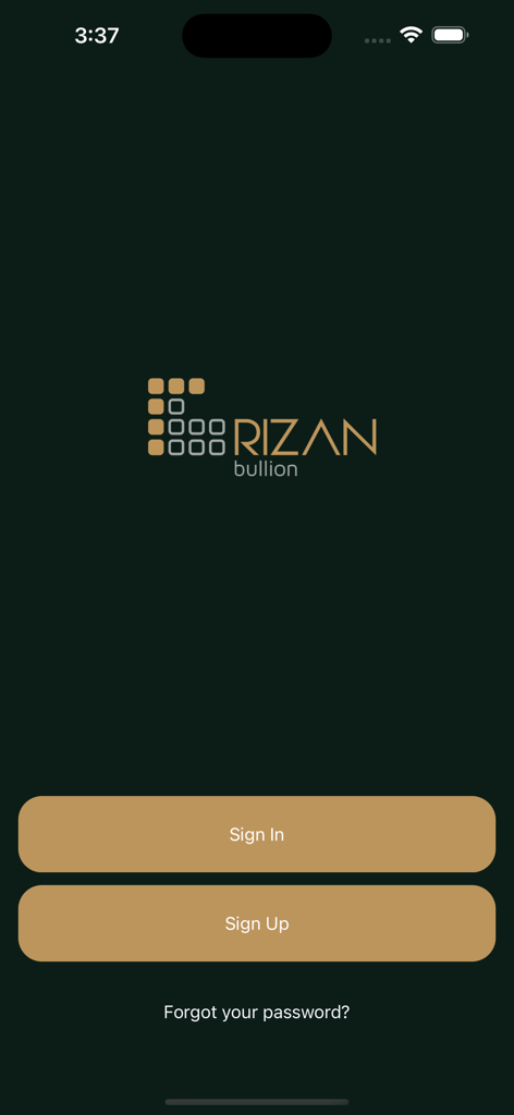 Rizan Bullion Pro - Rizan Bullion Pro app login screen showing sign in and sign up buttons