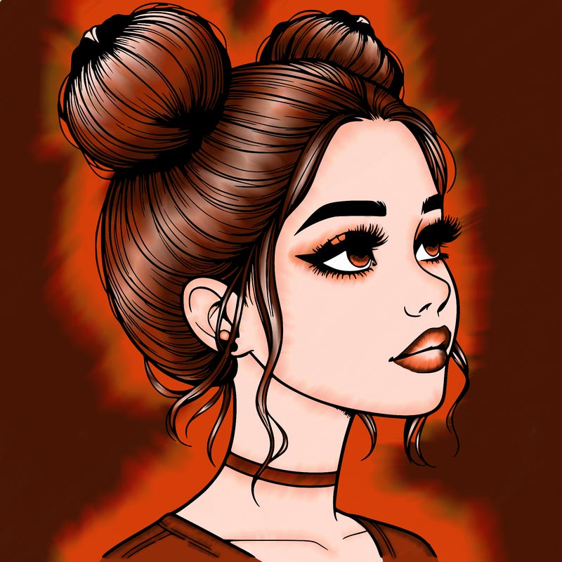 realistic girl with buns on the top of her head