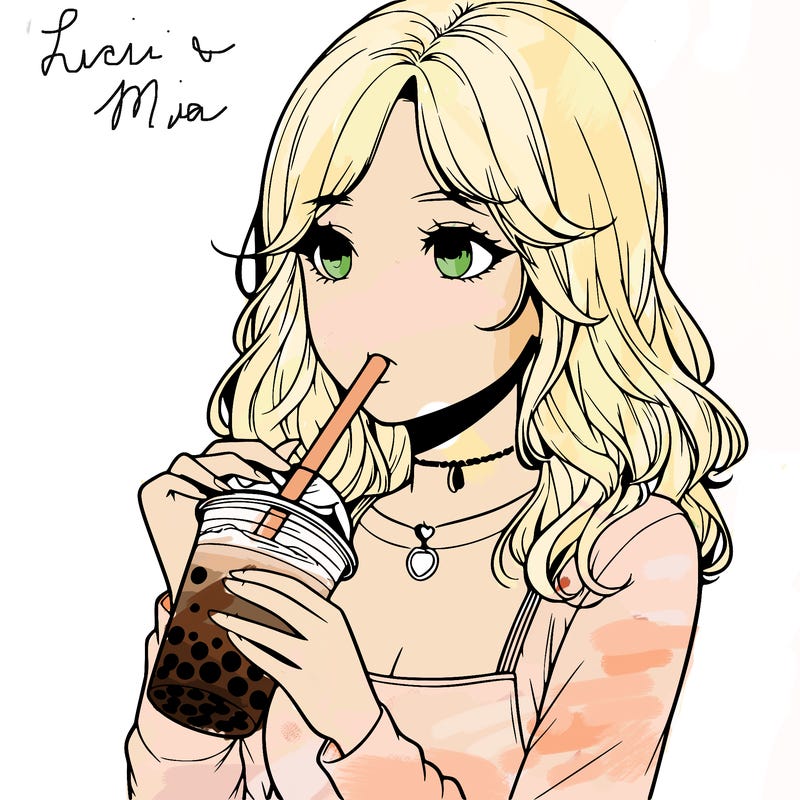realistic girl drinking boba tea