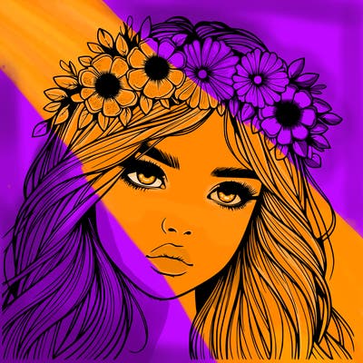 realistic girl with flowers crown