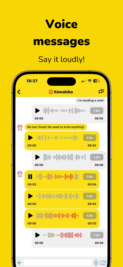 GG - GG messenger app interface displaying a conversation with several voice messages