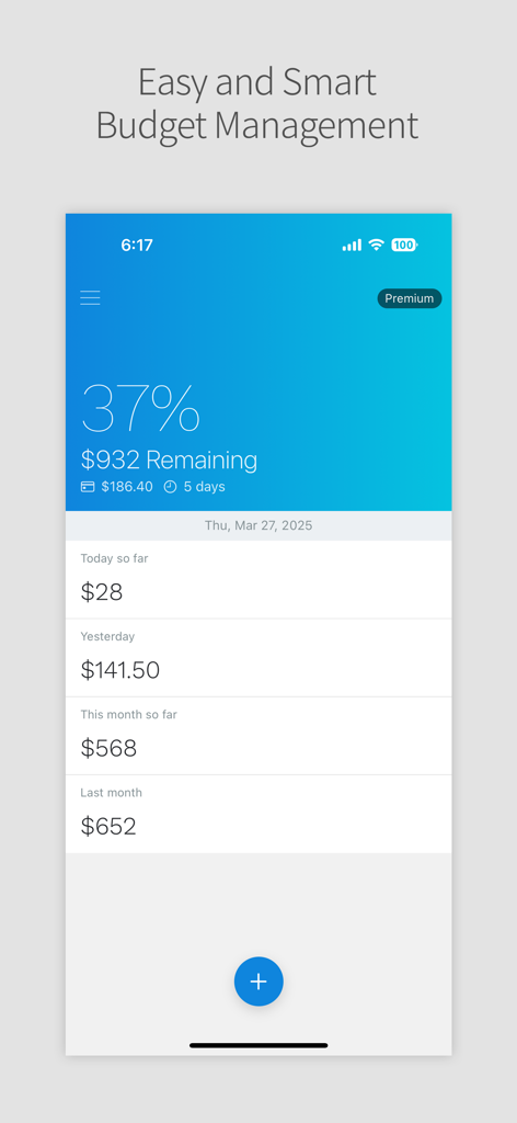 Daily Pocket budget manager app main dashboard showing spending summaries