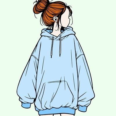 realistic girl with a oversized sweatshirt on and a bun