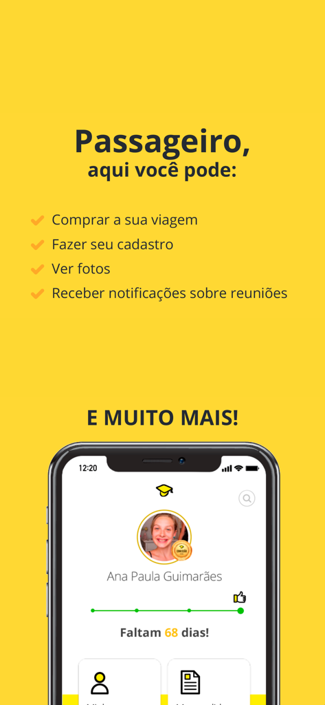 Forma Turismo - A mobile app screen for Forma Turismo showing student travel features and a trip countdown