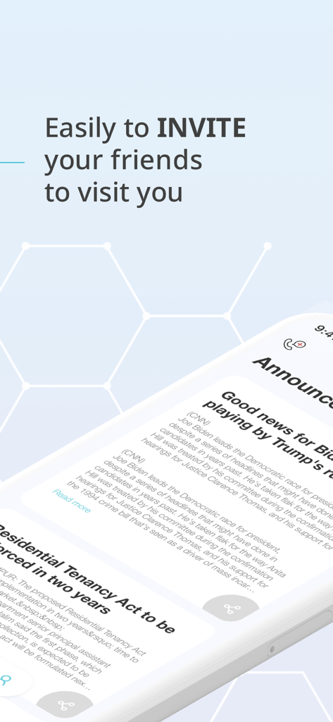 iCARES Smart Community - Interface of iCARES Smart Community app showing visitor invite and announcements