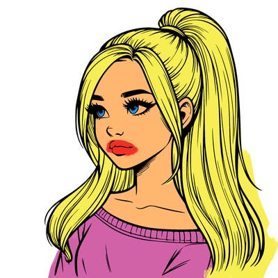 realistic girl with a high ponytail