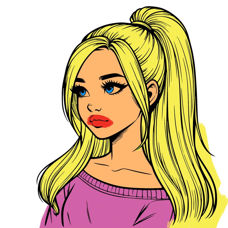 realistic girl with a high ponytail