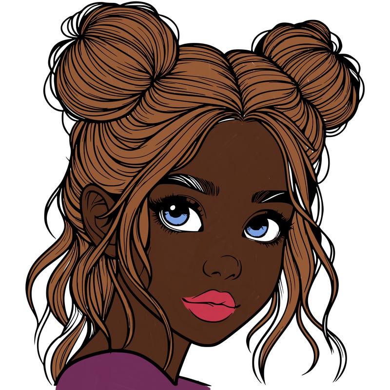 realistic girl with hair buns on her head