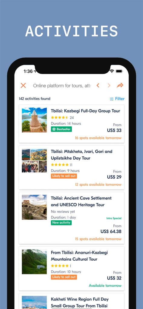 Eine Liste mit geführten Touren und Aktivitäten in Tiflis mit Preisen und Bewertungen