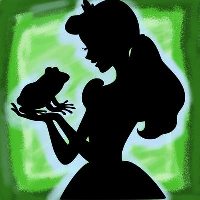 a shadow of a princess holding a frog realistic
