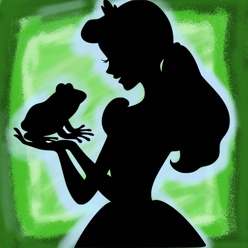 a shadow of a princess holding a frog realistic