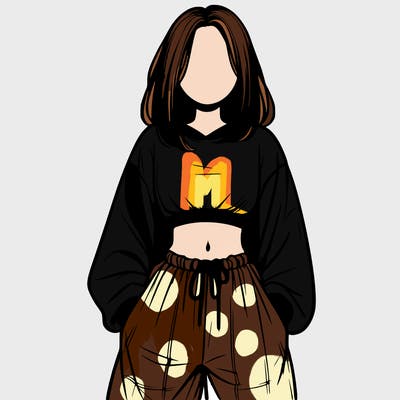 realistic girl faceless with baggy pants and a crop top