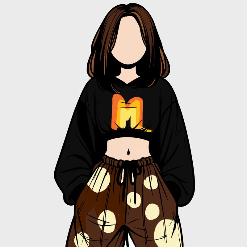 realistic girl faceless with baggy pants and a crop top